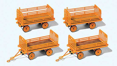 Preiser 17128 HO Orange Electric Baggage Cart Trailer Kit (Set of 4)
