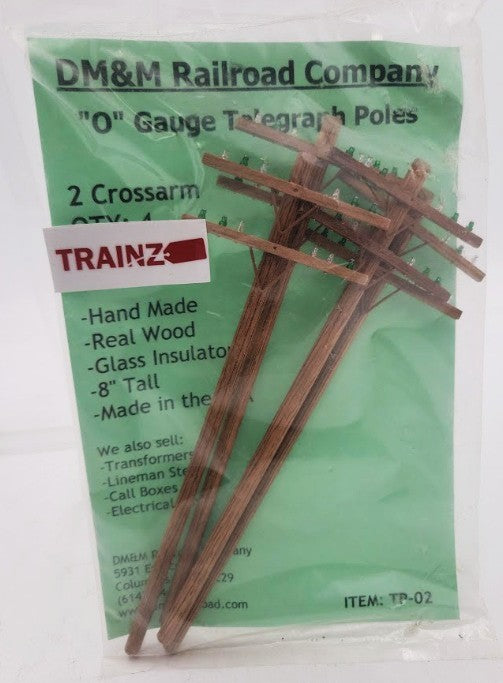 DM&M Railroad Company TP-02 O Scale Wood 2 Crossarm Telegraph Poles (Pack of 4)