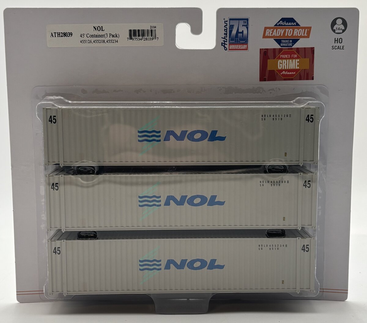 Athearn 28039 HO NOL 45' Container Ready-To-Run #2 (Set of 3)