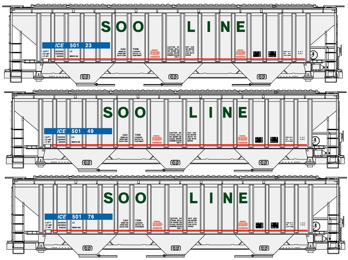 Accurail 8157 HO SOO Line PS 3-Bay Covered Hopper Kit ICE (Set of 3)