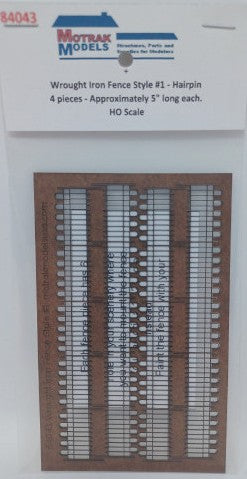 Motrak Models 84043 HO Style #1 Laser-Cut Wrough Iron Fence Kit