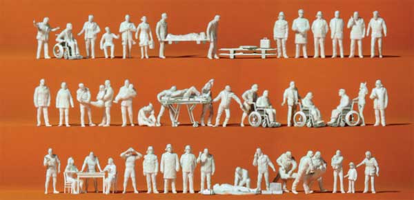 Preiser 16362 HO Unpainted Emergency Workers & Patients Figures (Set of 52)