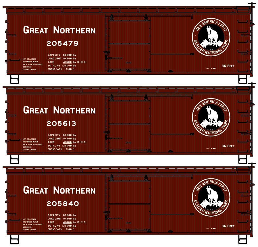 Accurail 8158 HO Great Northern 36' Double Sheathed Wood Boxcar Kit (Set of 3)