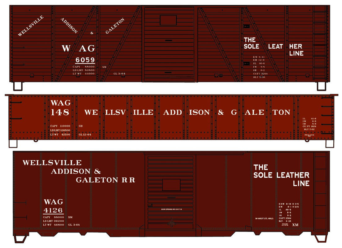Accurail 8160 HO Wellsville Addison & Galeton Boxcar and Gondola (Set of 3)