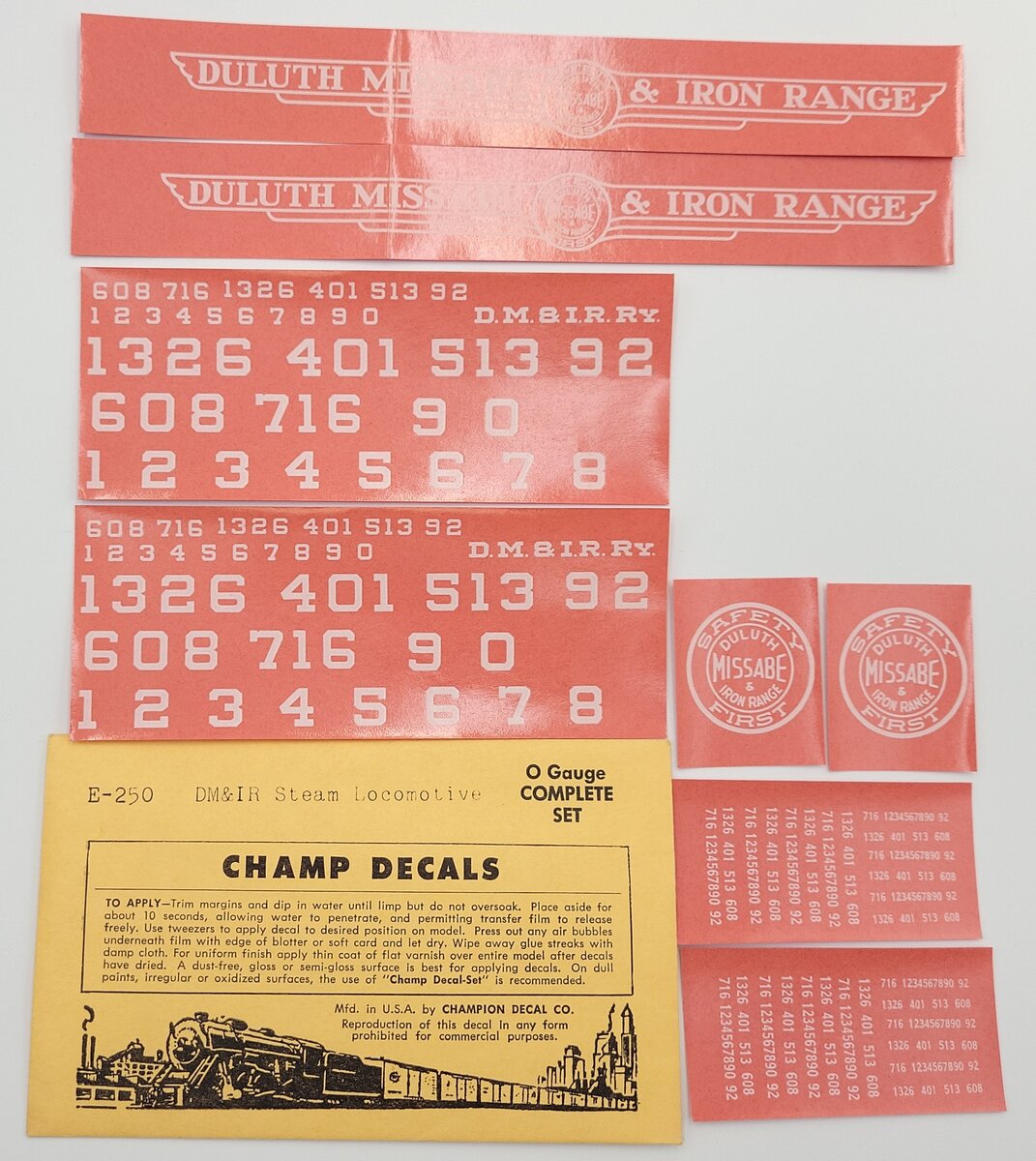 Champ Decals E-250 O Scale DM & IR Steam Locomotive Decal Set