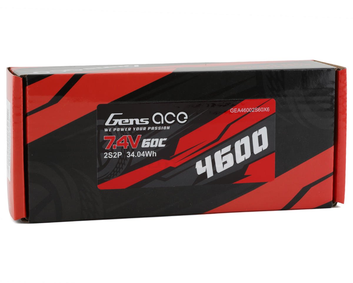Gens Ace 46002S60X6 7.4V/4600mAh 2S LiPo Battery 60C with 4mm Bullets