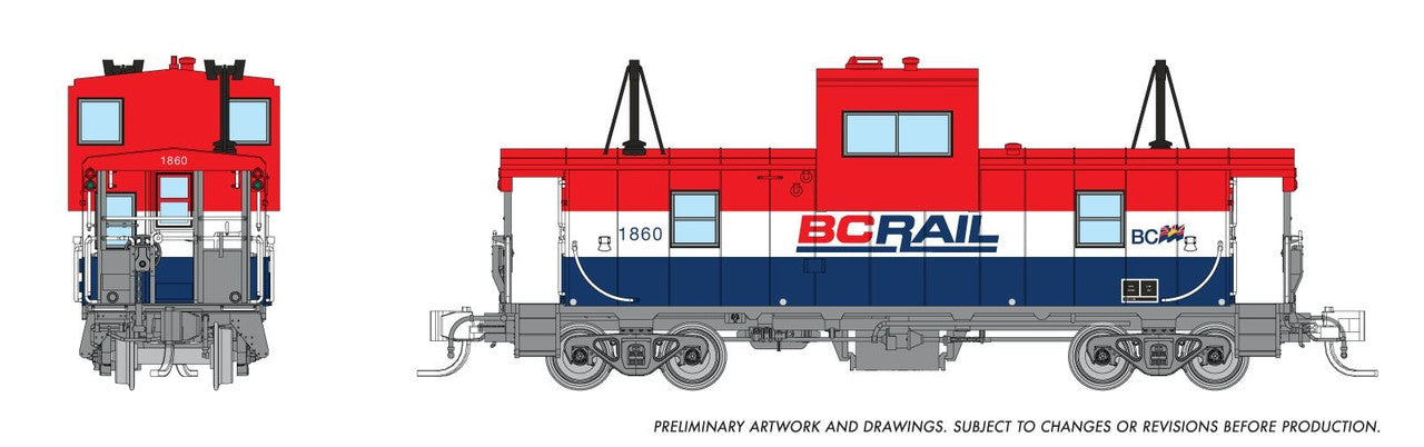 Rapido Trains 510015 N BC Rail - Red/White/Blue Scheme Wide Vision Caboose #1876