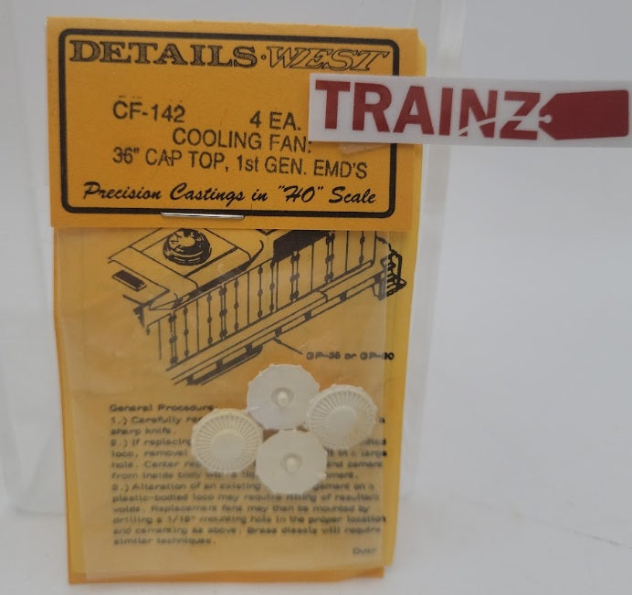 Details West CF-142 HO Scale Cooling Fan 36" Cap Top, 1st Gen, EMD's (Pack of 4)