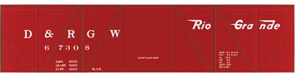 Tichy 10126 HO D&RGW 40' Single-Sheathed Boxcar Decal Sheet