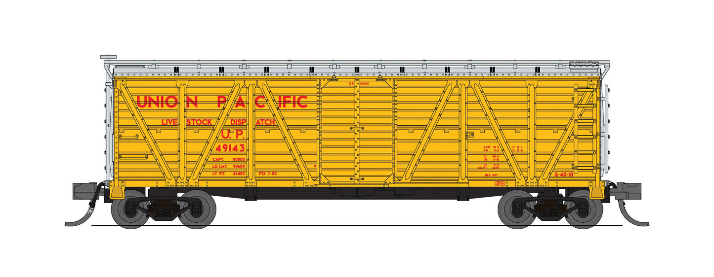 Broadway Limited 8456 N UP 40' Wood Stock Car with Cattle Sounds #49143