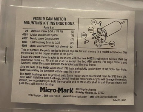 Micro-Mark 83519 Can Motor Mounting Kit