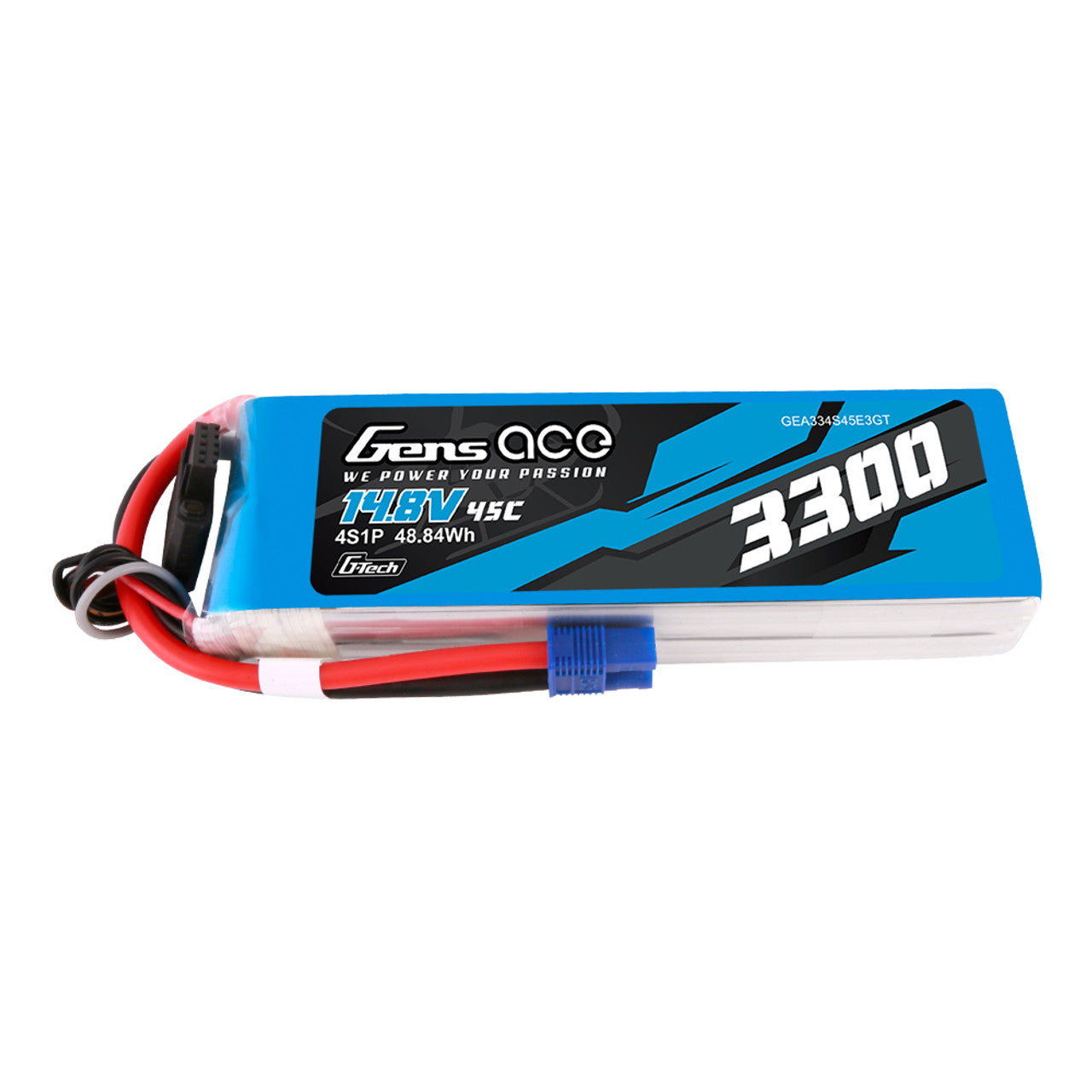 Gens Ace GEA334S45E3GT 3300mAh 4S 14.8V 45C G-Tech LiPo Battery Pack with EC3