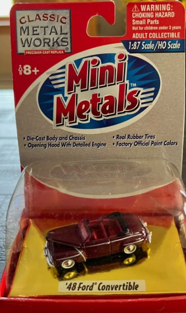 Classic Metal Works 30102 HO Mini Metals Burgundy 1948 Ford Convertible Car