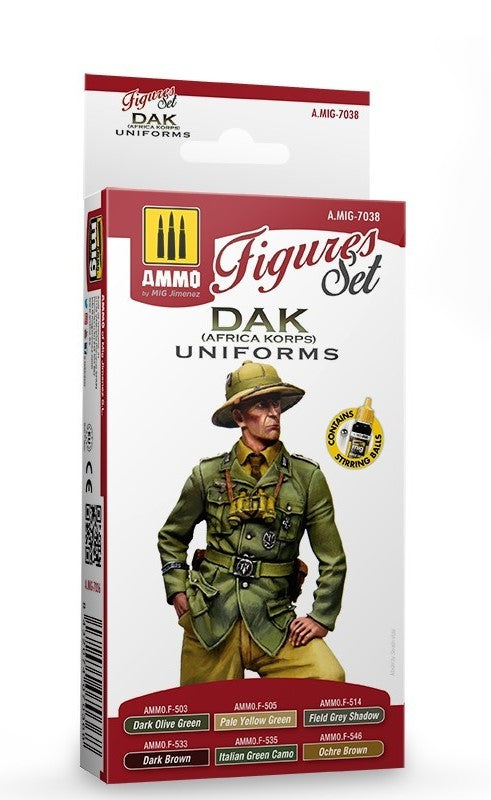 Mig Jimenez 7038 DAK Uniforms (Africa Korps) Figures Acrylic Paints (Set of 6)