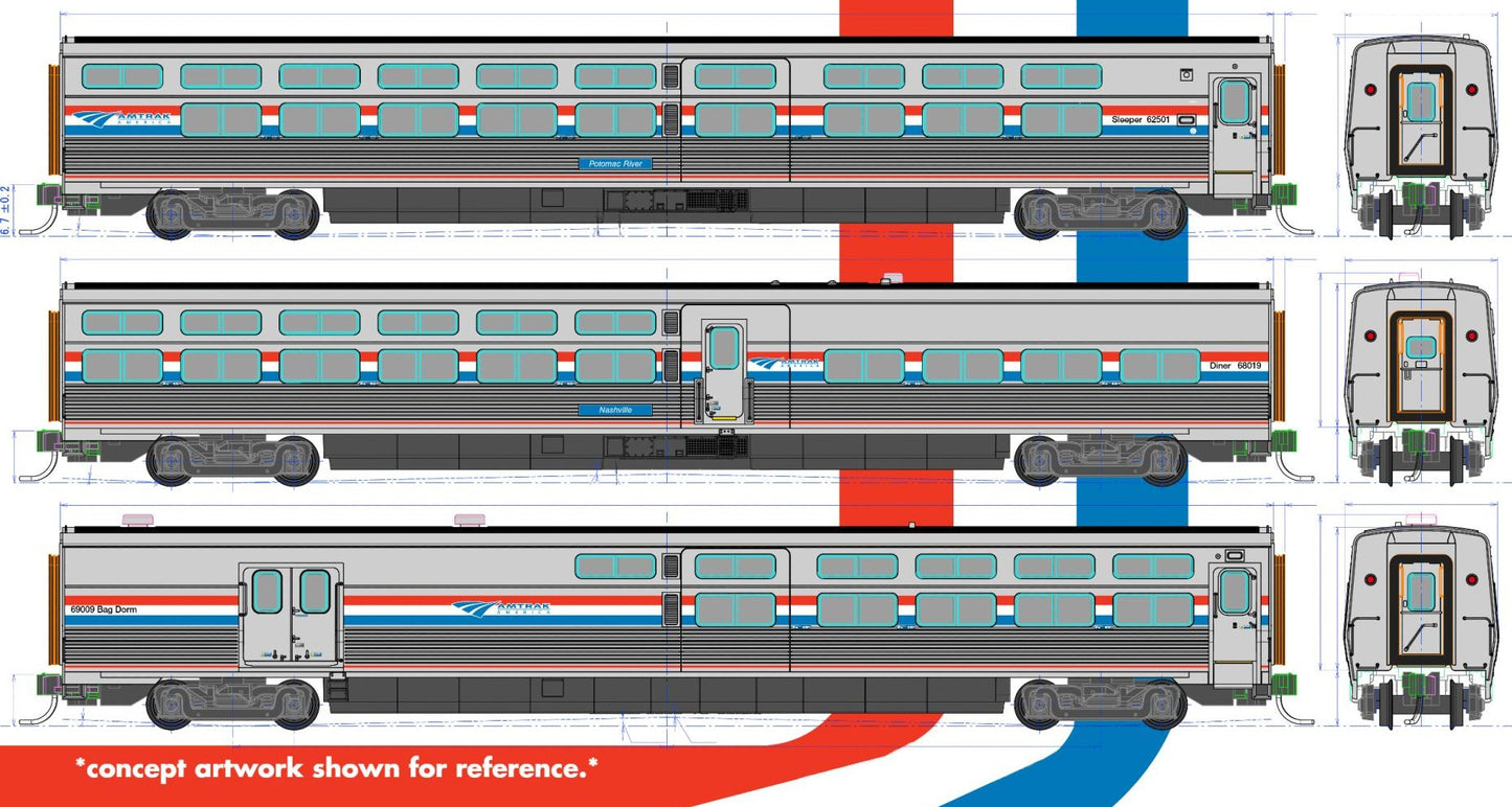 Kato 106-8004 N Amtrak Phase III Heritage Scheme Viewliner II (Set of 4) NIB