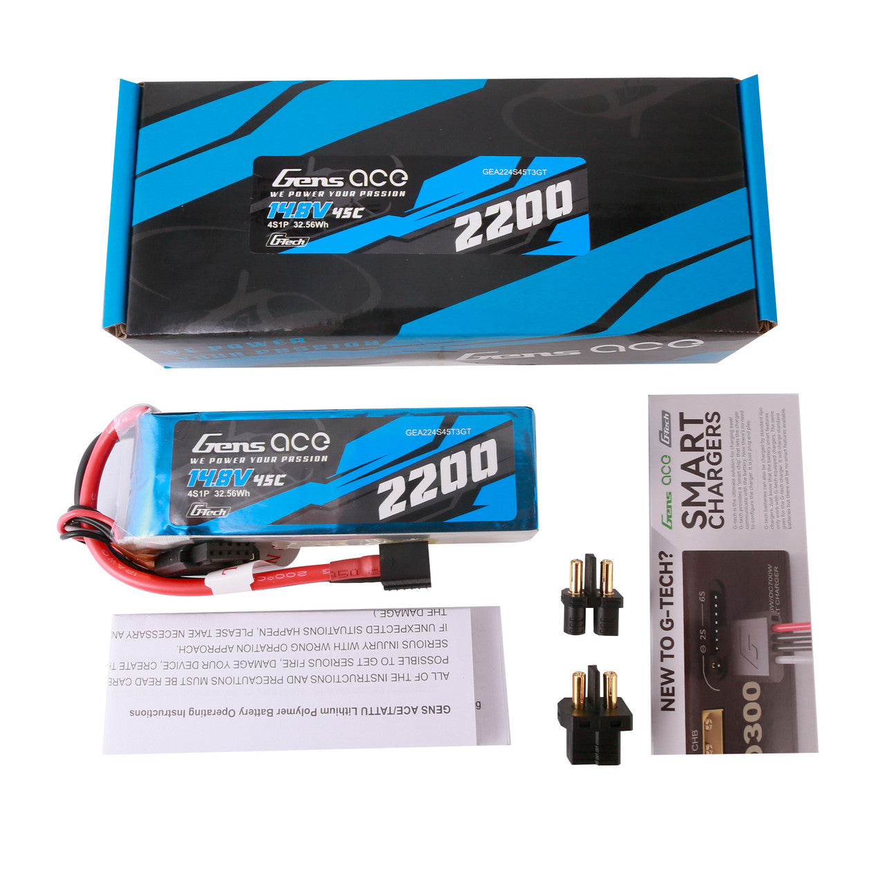 Gens Ace GEA224S45T3GT 2200mAh 4S 45C 14.8V G-Tech Lipo Battery Pack