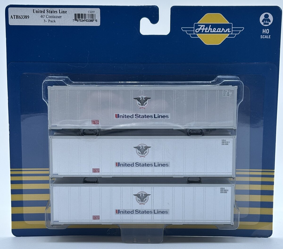 Athearn 63389 HO USLU 40' Smooth Side Container #1 (Set of 3)