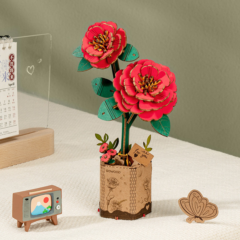 Robotime TW031 Rowood DIY Wooden Red Camellia 3D Wooden Puzzle