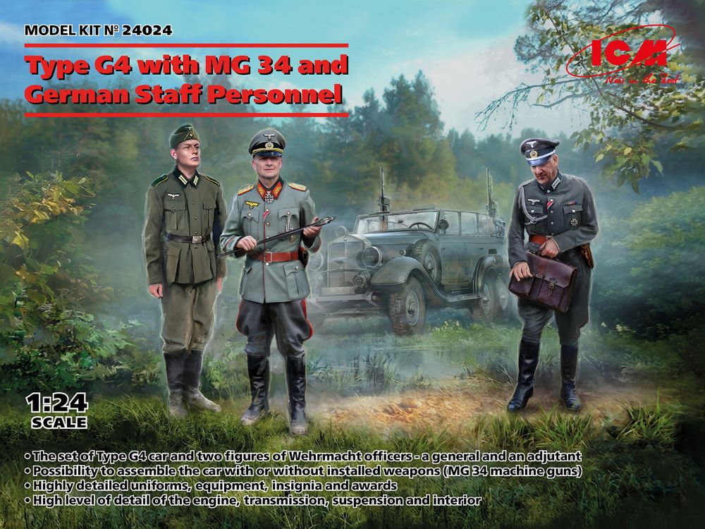 ICM 24024 1:24 Type G4 Vehicle with MG 34 and German Staff Personnel Plastic Kit