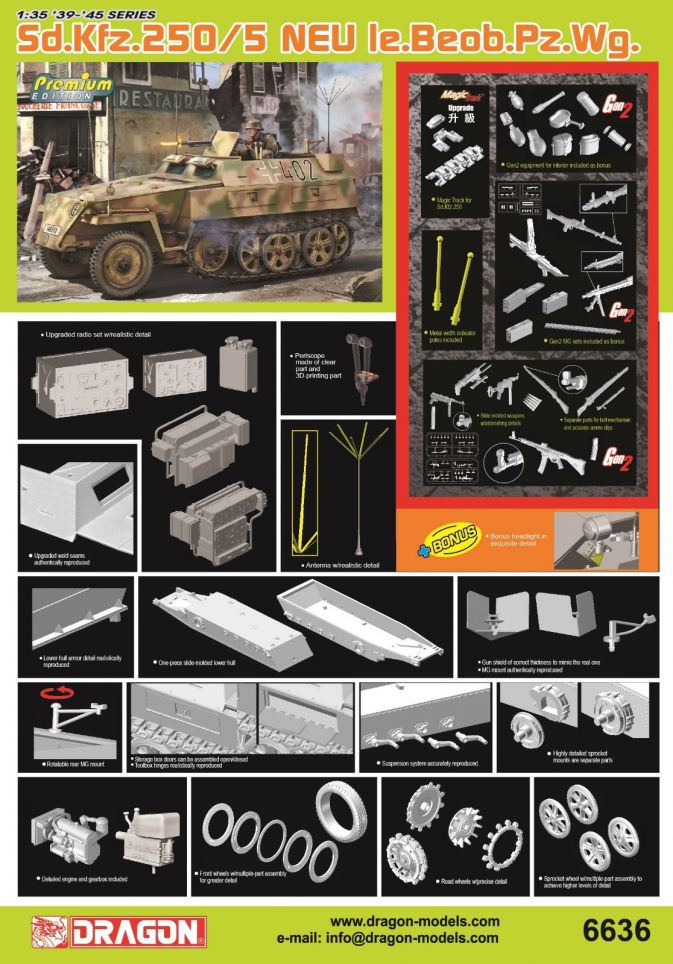 Dragon 6636 1:35 Sd.Kfz. 250/5 NEUle Beob.Pz.Wg. Half Track Plastic Model Kit