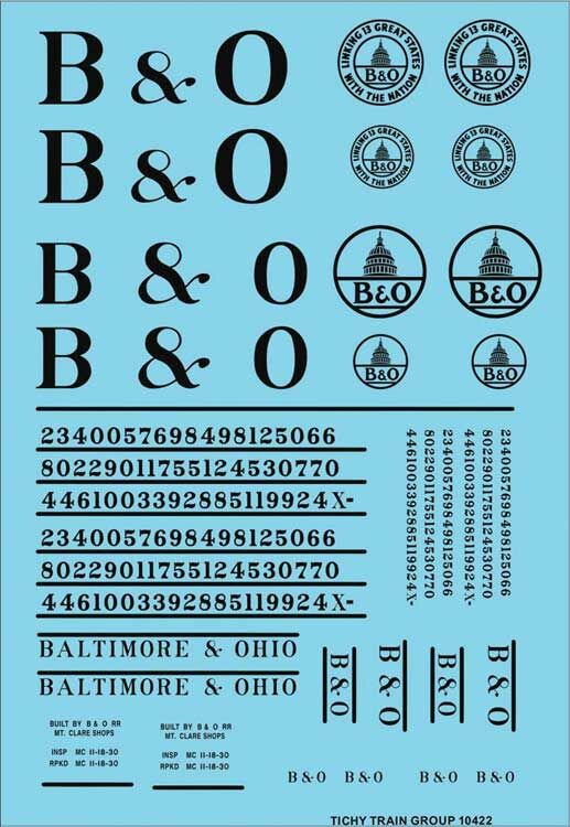 Tichy 10422N N Baltimore & Ohio Roadname Black Set Decal Sheet