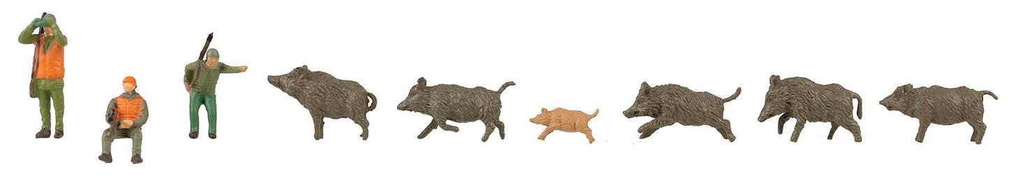 Faller 151701 HO Hunter and Wild Boars Figure Set (Set of 9)