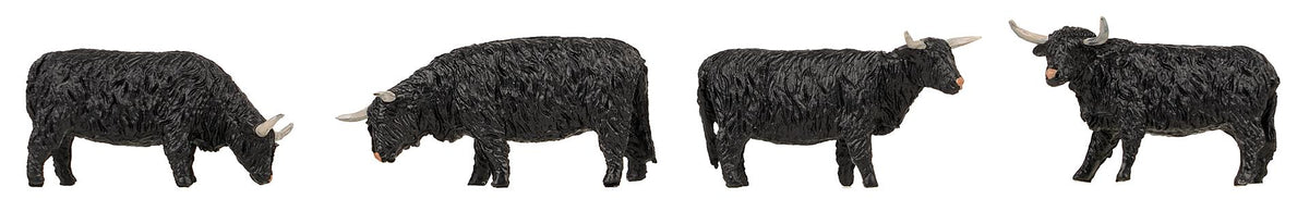 Faller 151957 HO Black Highland Cattle Animal Figure Set (Set of 4)