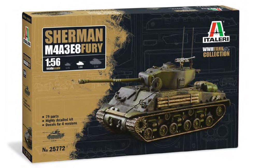 Italeri 25772 1:56 M4A3E8 Sherman Fury Medium Tank Plastic Model Kit