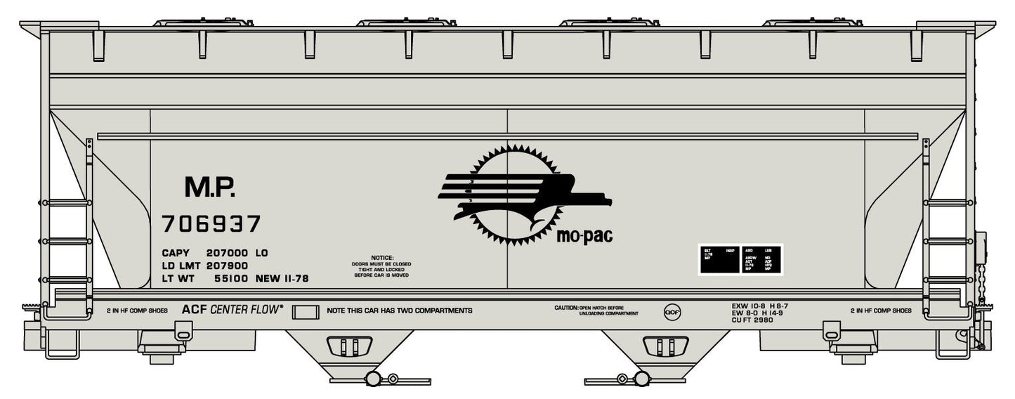 Accurail 2215 HO Missouri Pacific ACF 2-Bay Covered Hopper Kit #706937
