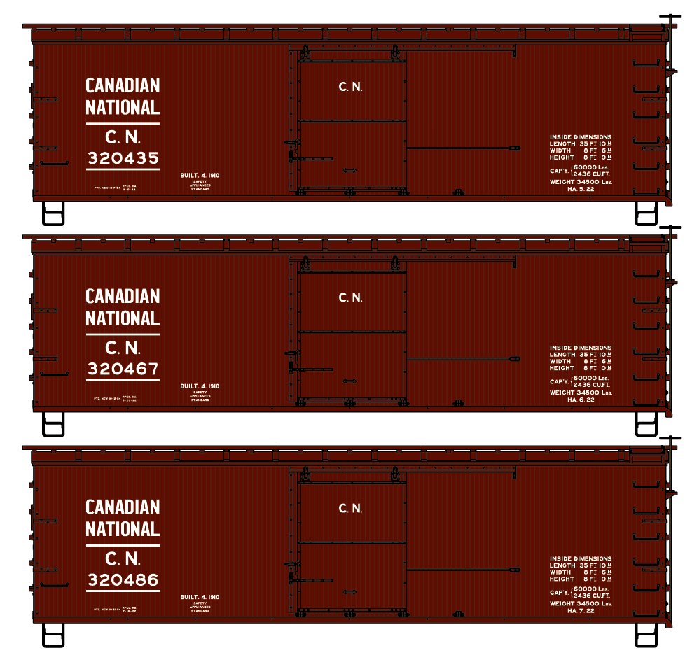 Accurail 8169 HO Canadian National 36' Double Sheath Wood Boxcar Kit (Set of 3)