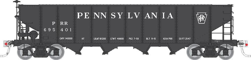 Rapido Trains 178009 HO PRR Black, Plain Keystone H21A 4-Bay Hopper (Set of 6)