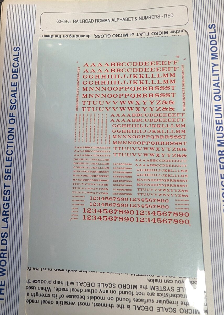 Microscale 60-69-5 N Scale Red Railroad Roman Alphabet & Numbers