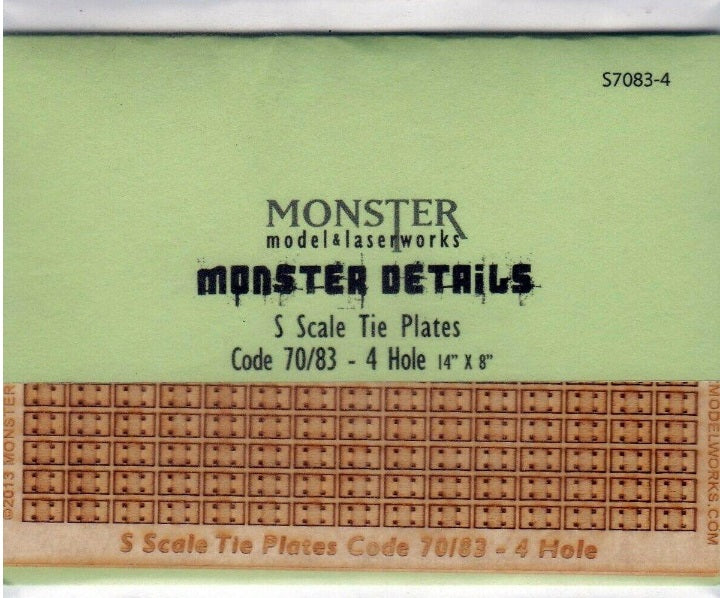 Monster Model Works S7083-4 S Scale Tie Plates Code 70/83 4 Hole 14" x 8"