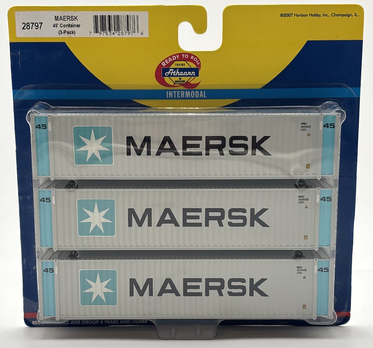 Athearn 28797 HO Scale Ready To Roll Maersk 45' Intermodal Container (Set of 3)
