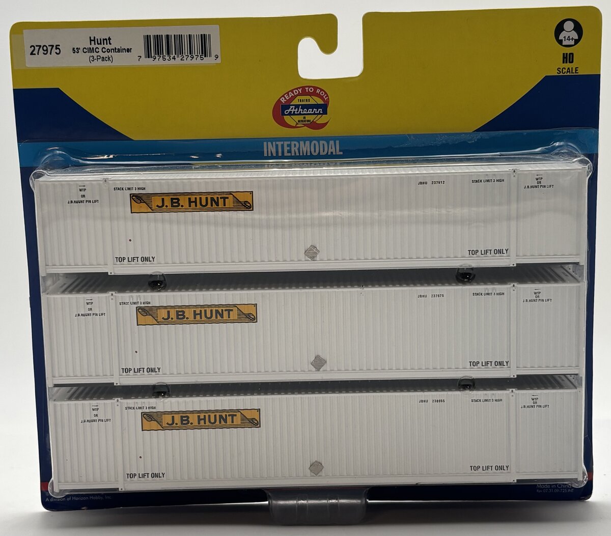 Athearn 27975 HO Scale Ready to Roll Hunt 53' CIMC Container (3-Pack)