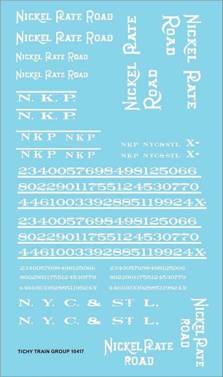 Tichy 10417N N Nickel Plate Roadname White Set Decal Sheet