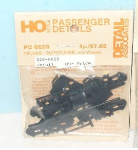 Detail Associates PC6620 HO Scale Trucks Superliner W/O Wheels
