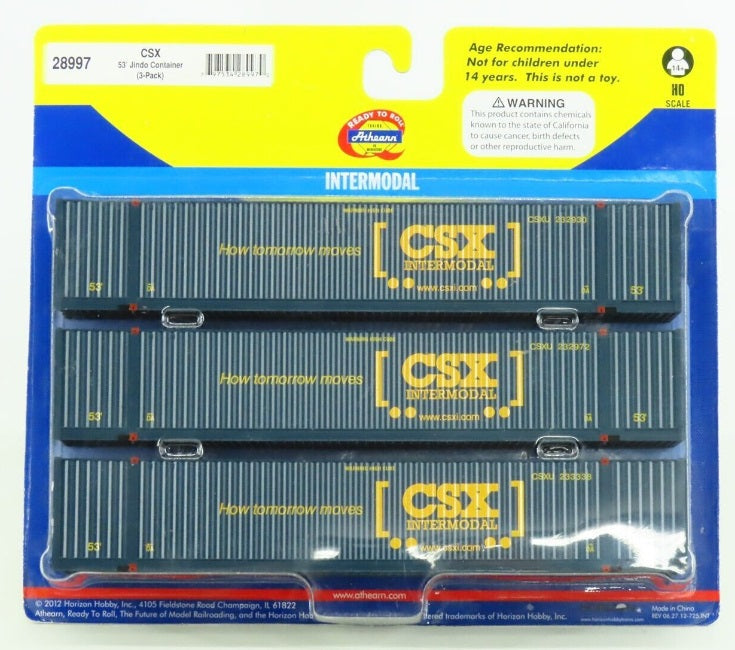 Athearn 28997 HO RTR CSXU CSX 53'' Jindo Intermodal Container (Pack of 3)