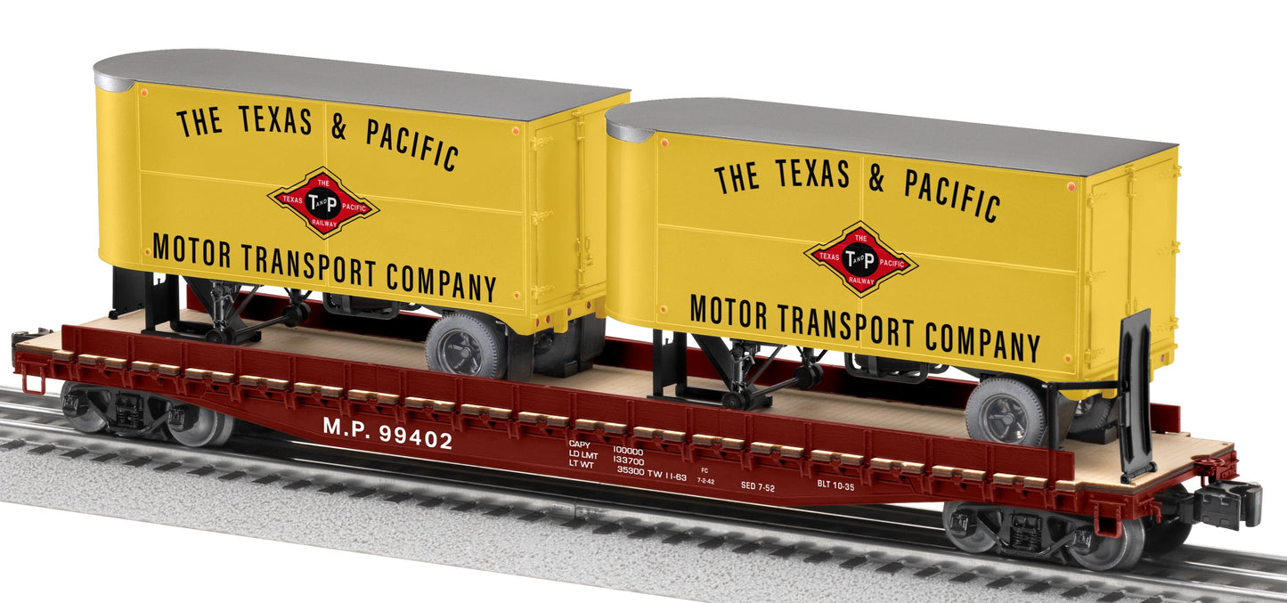 Lionel 2426750 O Texas & Pacific 50' TOFC Flatcar with 20' Trailers