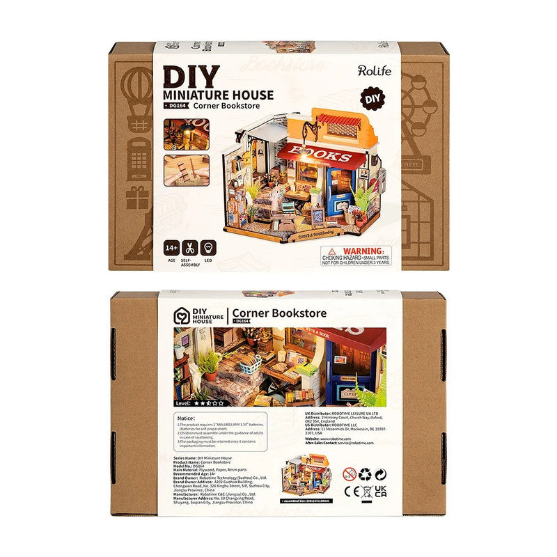 Robotime DG164 Rolife Corner Bookstore DIY Miniature House Kit