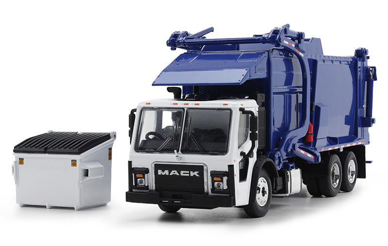 Die Cast Promotions 60-1797 1:64 Blue & White Mack LR Truck w/Front Loader & Bin
