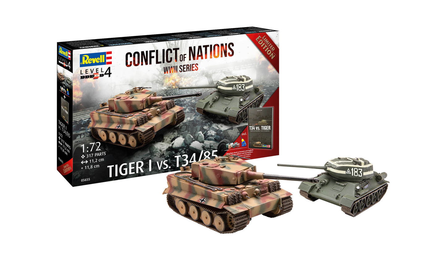 Revell of Germany 05655 1:72 WWII Tiger I vs. T34/85 Tank Plastic Model Kit