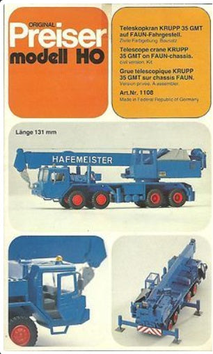Preiser 1108 HO ScaleTelescope Krupp/Faun 35 GMT four Axle Crane Kit