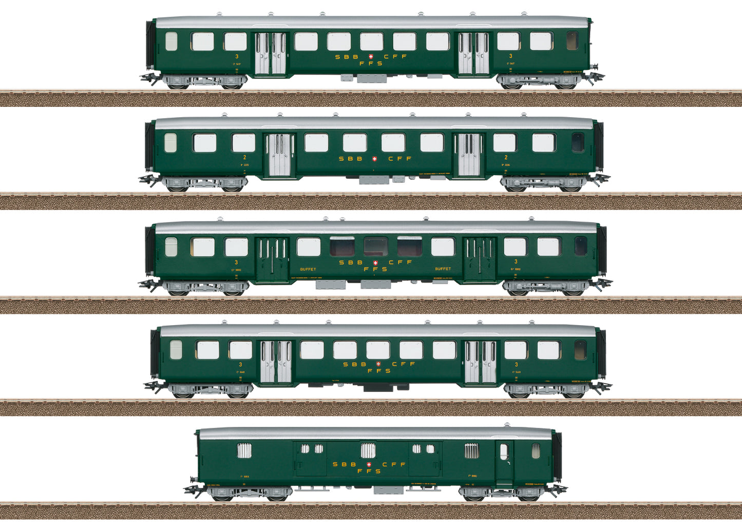 Trix 23134 HO Swiss Federal Railways Lightweight Steel Car Set (Set of 5)