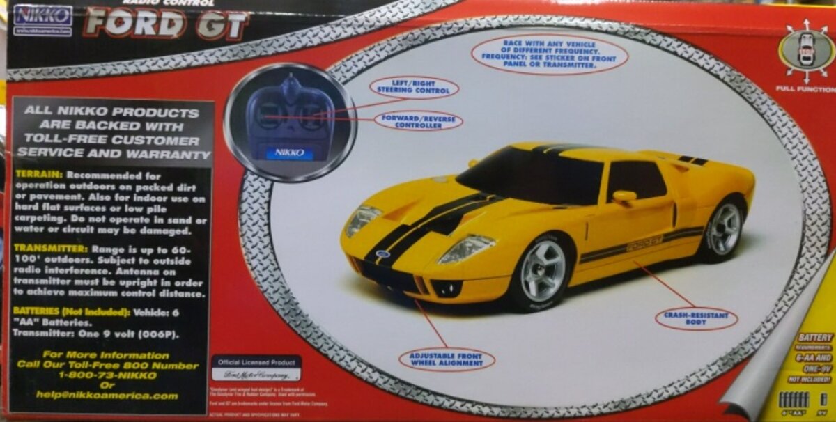 Nikko 160127 1/16 Yellow W/Black Stripes Ford GT Radio Control Race Car 27 MHz