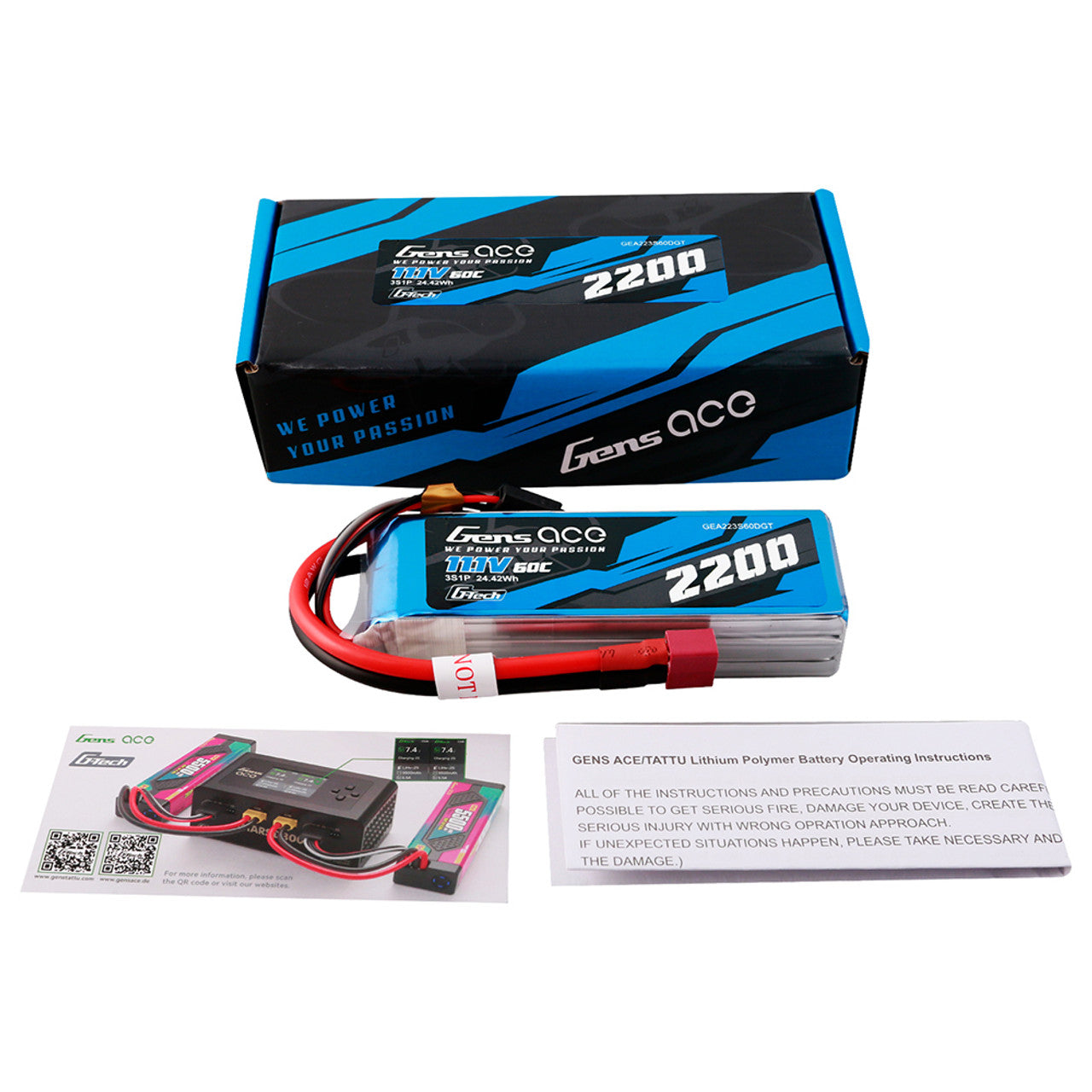 Gens Ace GEA223S60DGT 2200mAh 3S 60C 11.1V G-Tech Lipo Battery Pack