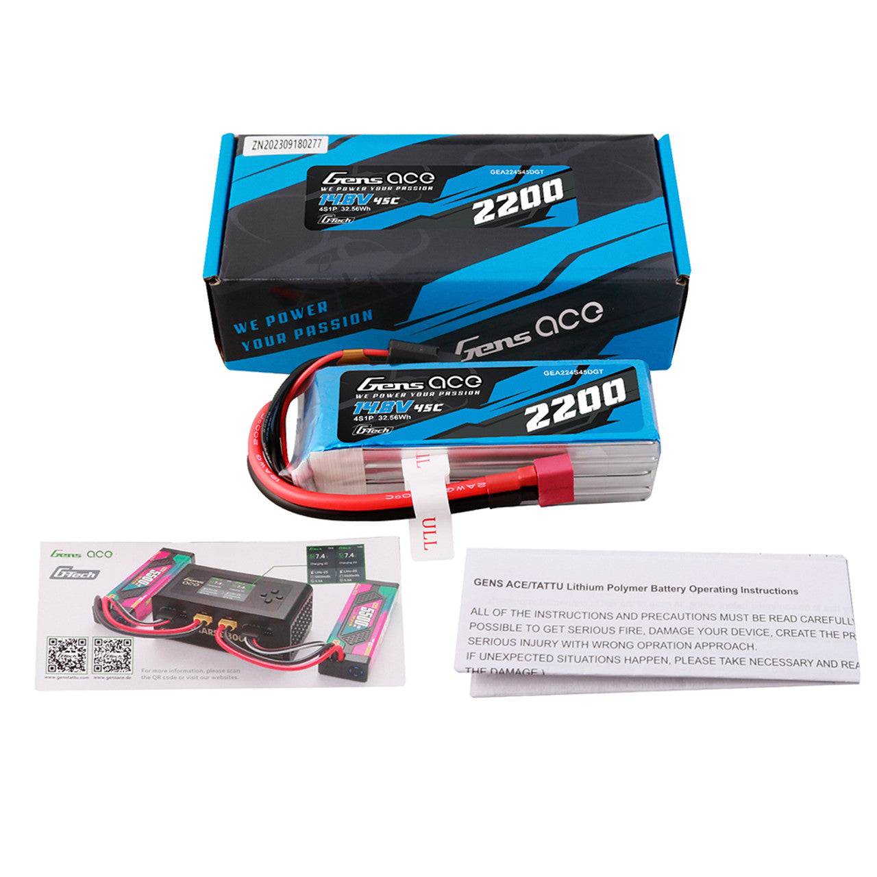 Gens Ace GEA224S45DGT 2200mAh 4S 45C 14.8V G-tech Lipo Battery Pack