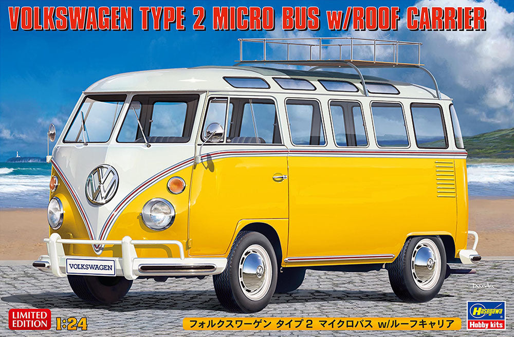 Hasegawa 20689 1:24 Volkswagen Type 2 Micro Bus Plastic Model Kit w/Roof Carrier