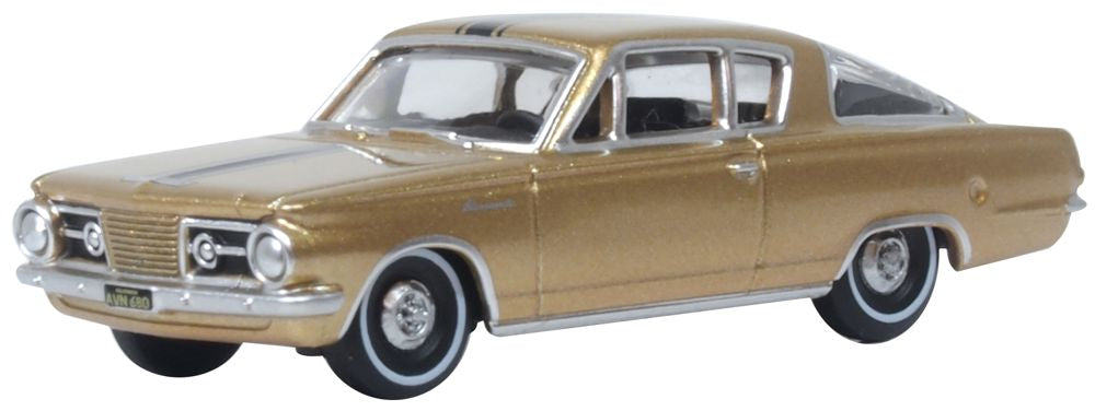 Oxford Diecast 87PB65001 HO Gold 1965 Plymouth Barracuda Car