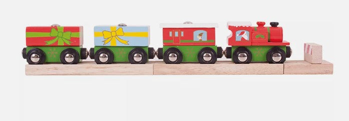 Big Jig Rails BJT467 Wooden Christmas Train Set w/Engine & Three Cars